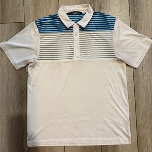 Travis Mathew Men’s Large Blue and White Polo Shirt Modern Design